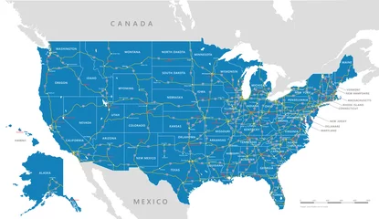Hochdetaillierte Vektorvorlage für zwischenstaatliche Straßenkarten der USA © shooarts