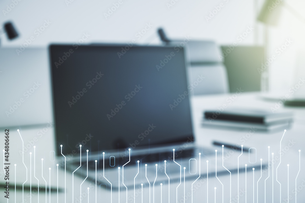 Poster creative concept of microscheme illustration on modern laptop background. big data and database conc