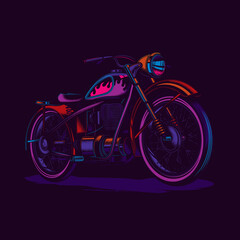 Original vector illustration in neon style. American motorcycle custom made. T-shirt Design