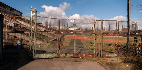Old abandoned athletics stadium in the center of Warsaw 