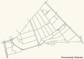 Black simple detailed street roads map on vintage beige background of the quarter Provenierswijk neighbourhood of Rotterdam, Netherlands