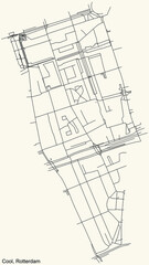 Black simple detailed street roads map on vintage beige background of the quarter Cool neighbourhood of Rotterdam, Netherlands