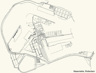 Black simple detailed street roads map on vintage beige background of the quarter Maasvlakte district of Rotterdam, Netherlands