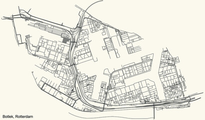Black simple detailed street roads map on vintage beige background of the quarter  Botlek district of Rotterdam, Netherlands