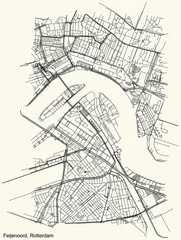 Cercles muraux Rotterdam Black simple detailed street roads map on vintage beige background of the quarter Feijenoord quarter district of Rotterdam, Netherlands