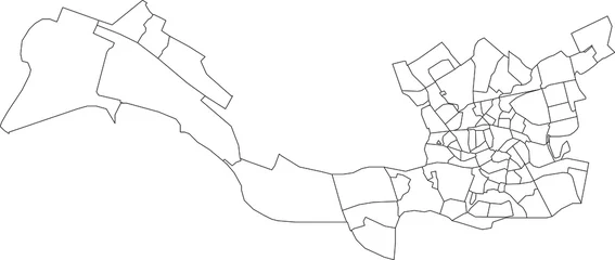 Papier Peint photo Lavable Rotterdam Simple blank white vector map with black borders of districts and neighbourhoods of Rotterdam, Netherlands