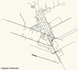 Black simple detailed street roads map on vintage beige background of the quarter Heijplaat neighbourhood of Rotterdam, Netherlands