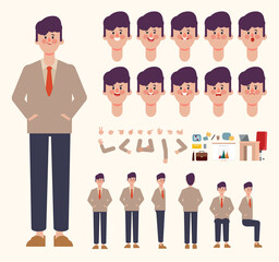 Businessman character creation for animation. Ready for animated face emotion and mouth.