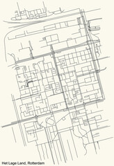 Fototapeta premium Black simple detailed street roads map on vintage beige background of the Het Lage Land quarter neighbourhood of Rotterdam, Netherlands