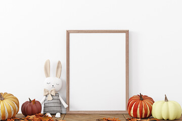 mockup frames child on background pumpkin - obrazy, fototapety, plakaty