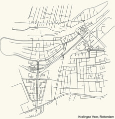 Black simple detailed street roads map on vintage beige background of the quarter Kralingse Veer neighbourhood of Rotterdam, Netherlands