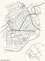 Black simple detailed street roads map on vintage beige background of the quarter 's-Gravenland neighbourhood of Rotterdam, Netherlands