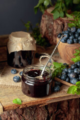 Blueberry jam with fresh berries.
