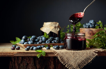 Blueberry jam with fresh berries.
