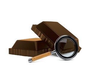 Chocolate with magnifying glass