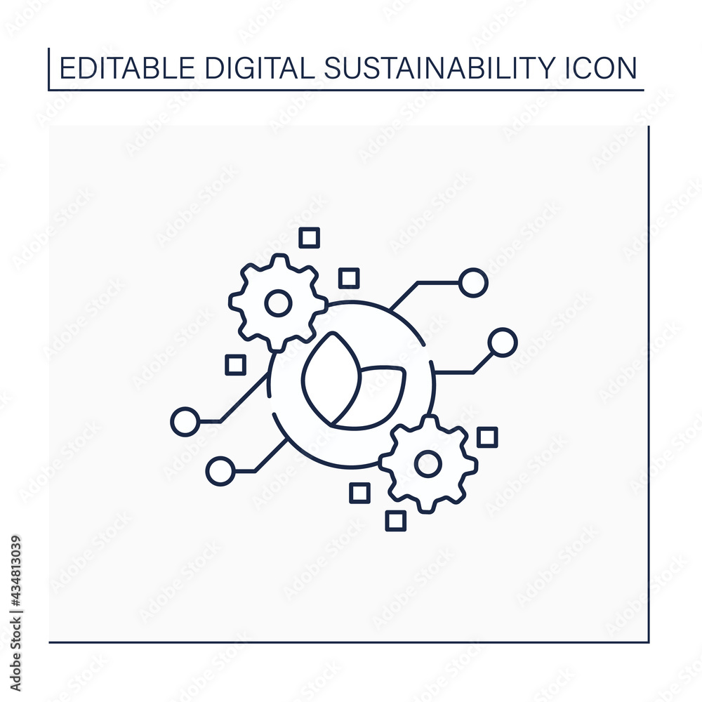 Poster green computing line icon. secure environmental computing technologies.eco-friendly computers use. d