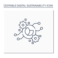 Obraz premium Green computing line icon. Secure environmental computing technologies.Eco-friendly computers use. Digital sustainability concept.Isolated vector illustration.Editable stroke