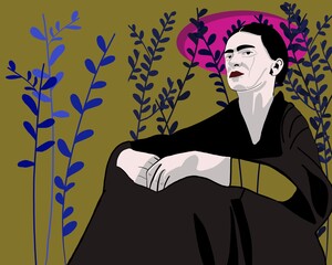 illustration of native mexican woman with artistic costume and flowers frida kahlo style