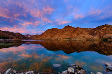 Colorado river at sunrise and dramatic reflection
