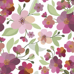 Watercolor sakura pattern. Seamless natural texture with blossom cherry tree branches. Hand drawn japanese flowers on white background. Isolated vector illustration