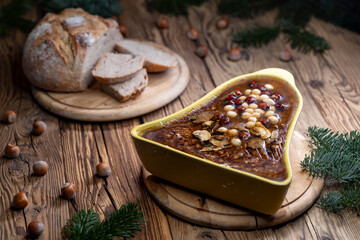 Rough pate with hazelnuts and mushrooms