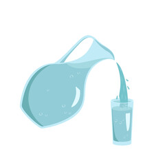 Glass jug with water that is poured into a glass. Utensils for the kitchen, an item for cooking and drinking