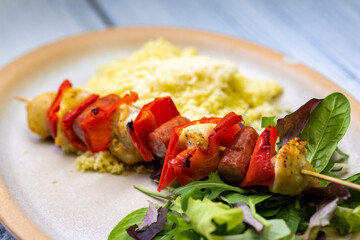 Chicken skewer with red pepper and sausage