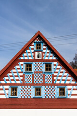 Half-timbered farmhouse, folk architecture in Milhostov, Western Bohemia, Czech Republic