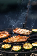 pork and zucchini, garden grill with charcoal