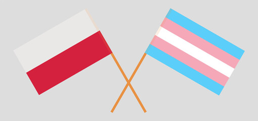 Fototapeta na wymiar Crossed flags of Poland and transgender pride. Official colors. Correct proportion