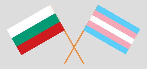 Crossed flags of Bulgaria and transgender pride. Official colors. Correct proportion