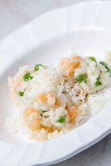 Italian risotto with shrimps and green peas