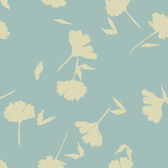 Seamless vector floral wallpaper. Decorative vintage pattern in classic style. Two tone pastel color ornament with flower silhouette on blue background