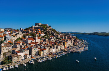 Fototapeta na wymiar Aerial view of the city of Sibenik in september 2020, Croatia