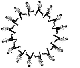 Decorative circle border from sketches jogging men