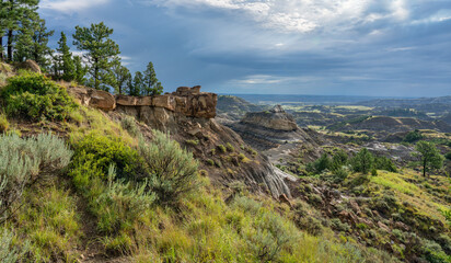 Stormy sunrise at the Makoshika State Park in Montana - Badlands