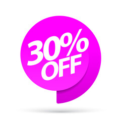 Sale of special offers. Discount with the price is 30. An ad with a magenta tag for an advertising campaign at retail on the day of purchase. vector illustration