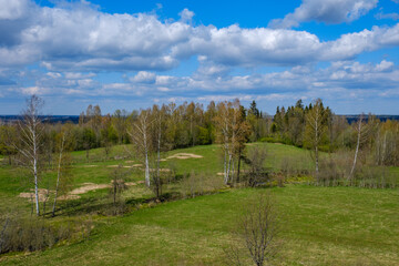 Fototapeta na wymiar spring summer fields in countryside with forest in background