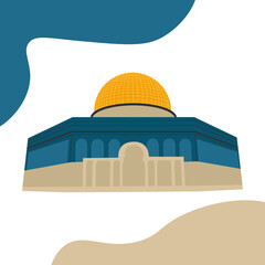 Dome of rock vector illustration; Save Palestine; Save Masjidul-al-Aksa; Free Palestine
