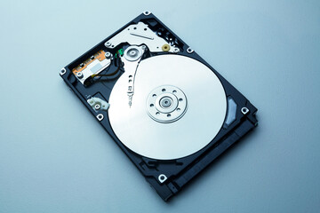 hdd with mirror effect. Open hard drive from the hard drive of a computer or laptop, modern...
