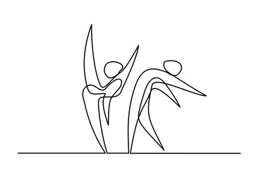 Ballet dancers in motion. One line drawing.