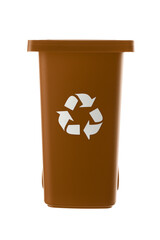 Plastic brown trash can isolated on white background