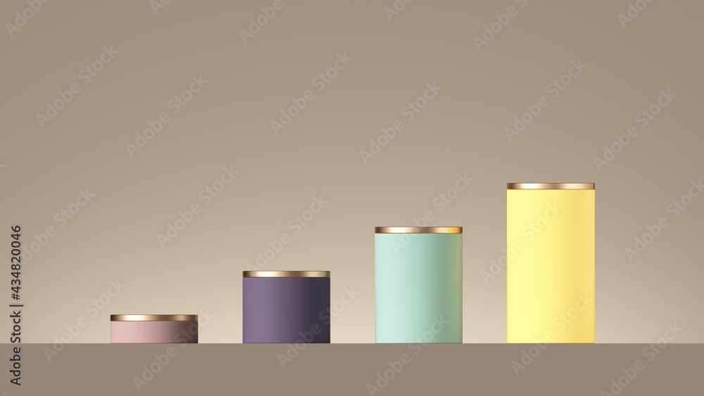 Aufkleber 3d render, abstract minimal background with row of colorful cylinders, increasing graph. isolated ob