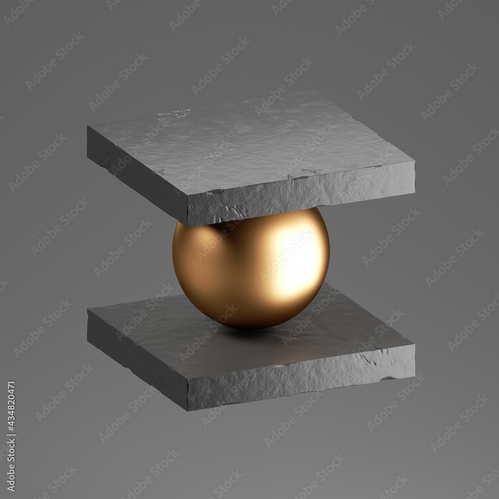 Poster 3d render, abstract background with geometric shapes. empty platform for product presentation. golde