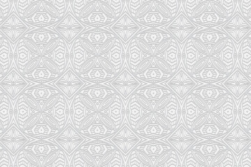 3D volumetric convex embossed geometric white background. Ethnic pattern with national oriental flavor. Original ornament for wallpaper, website, textile, presentation.