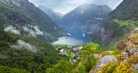 Fototapeta na wymiar Geiranger Fjord from Dalsnibba mount, Norge