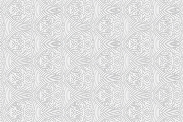 3D volumetric convex embossed geometric white background. Ethnic pattern with national oriental flavor. Beautiful ornament for wallpaper, website, textile, presentation.