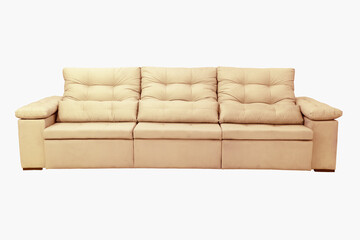 sofa, long and soft and comfortable beige chair isolated on white background.