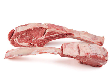 Raw tomahawk steak isolated on white background