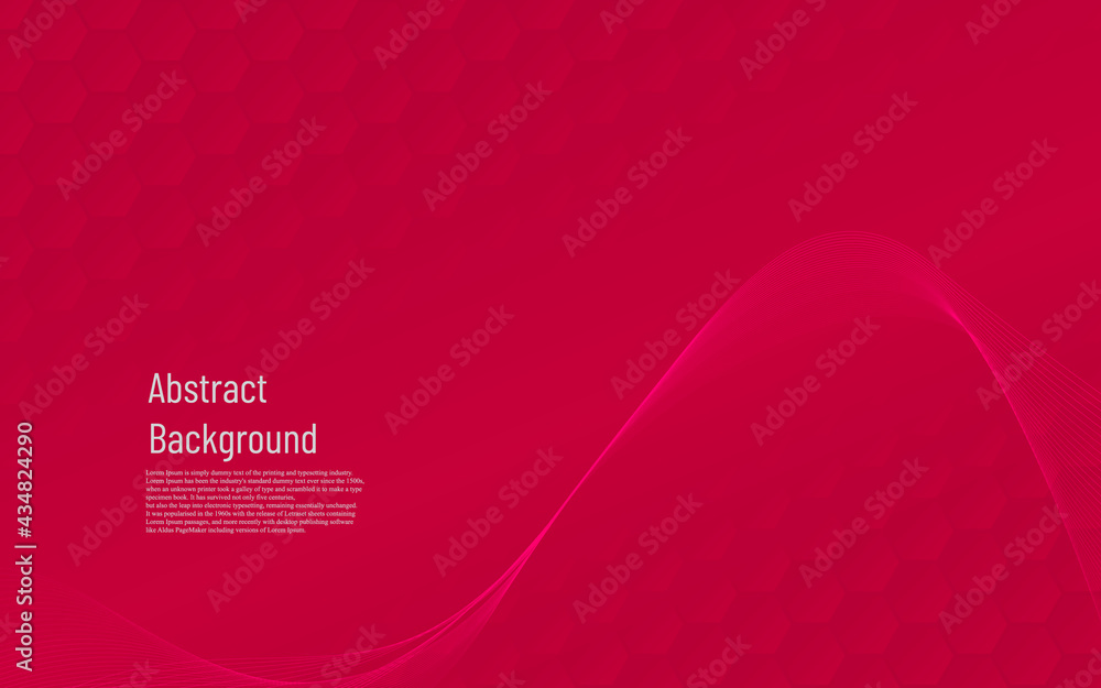 Poster red hexagon network and dynamic white wave background